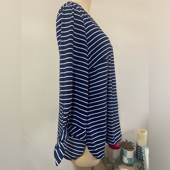 Talbots Blue and White Tie Front 3/4 Sleeve Blouse - Picture 6 of 14